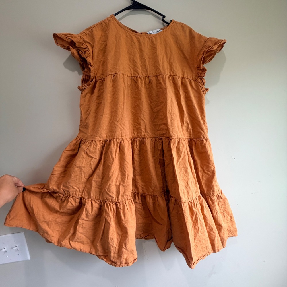 Jack Avery Tiered Ruffle Dress Womens M Orange 100% Cotton Swiss Dot Boho Indie